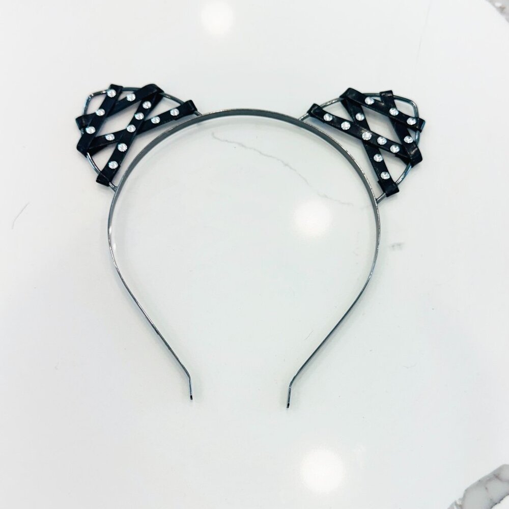 Black Leather-Studded Cat Ears Headband